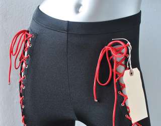 GIANNI VERSACE*COUTURE*Black Leggings Red Lace Up NEW S  