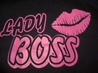 Retro bowling shirt LADY BOSS Hot Pink Lips on back FUN  