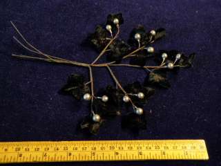 Vintage Millinery Flower Velvet Leaf Black Ivy T22  