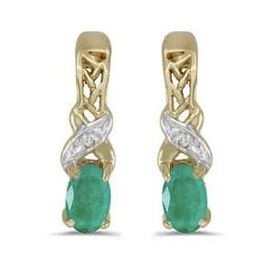  14k Yellow Gold Oval Emerald And Diamond Earrings: Vishal 