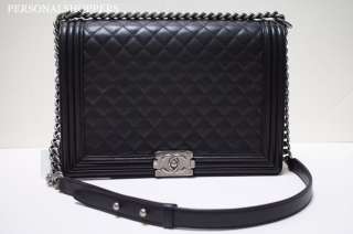 GORGEOUS CHANEL LARGE BOY QUILTED LEATHER SILVER HARDWARE BAG  