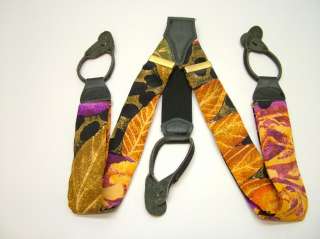  GERMANY ORANGE MAGENTA BLK FLORAL ABSTRACT SUSPENDERS BRACES BUTTONERS
