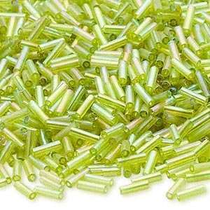  Rainbow Grass Green 1/4 Inch Bugle Beads 50 Gram Lot 