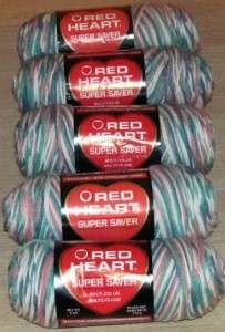 Lot 5 Red Heart Super Saver Acrylic Yarn Variegated #398 COTTAGE 
