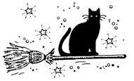 Black Cat riding on broomstick unmounted rubberstamp by Cherry Pie Art 