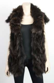 United Face Womens New Black Brown Fox Rex Fur Vest  