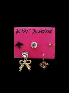NWT Betsey Johnson 5 Earrings Bow Bird Rose Multi Studs  