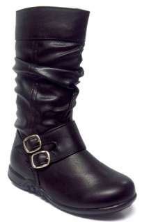 Kay Girls 2 Buckle Slouch FASHION Dress Zip Boot BLACK  