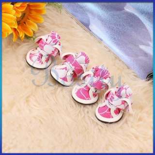 Pet Dog Pink Floral Canvas Boots Shoes Sneakers Cute Girls Shoelace 