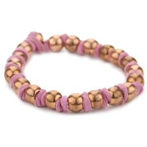   Mooney Copper Ball Bead On Knotted Pink Faux Suede Bracelet: Jewelry