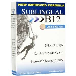  Sublingual B12 B6 + Folic Acid Fast Dissolve Tabs, 30 ct 