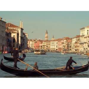 Gondoliers with Passengers in Venetian Canals, Venice, Italy Premium 