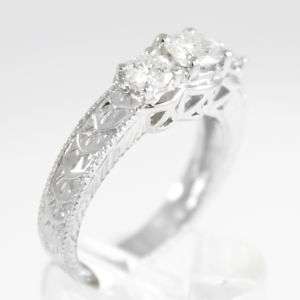 Stone Round Moissanite Ring with Designer Edging 14K White Gold 
