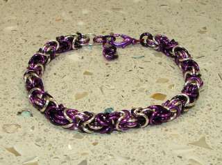 Silver Purple Wire Byzantine Design Chain Mail Bracelet  