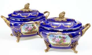 PAIR OF DRESDEN PORCELAIN AND ORMOLU TUREENS  