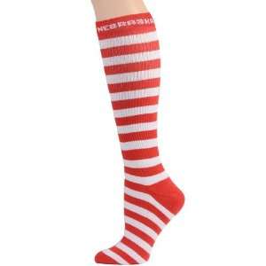   Ladies Scarlet White Striped Knee High Socks