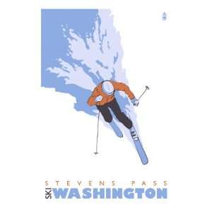 Stevens Pass, Washington, Stylized Skier Premium Giclee Poster Print 