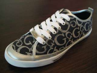 GUESS GINROE ~ Black + Silver Logo Signature Womens Sneakers  