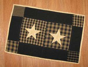   Placemat Primitive Black Homespun Plaid Tea Dyed Star 12 x 18 inch