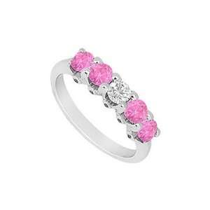 Pink Sapphire and Diamond Wedding Band : 14K White Gold   1.55 CT TGW 