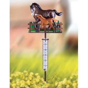   Group Horse Rain Gauge Staked Metal and Plastic 