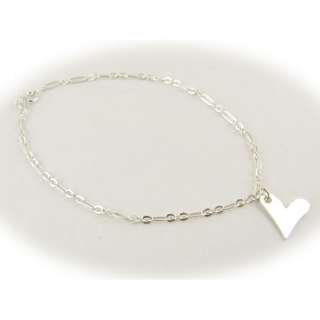 Sterling Silver Link Chain Flat Heart Charm BRACELET ITALY b159 