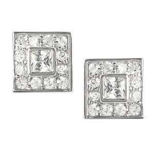  Sterling Silver Cubic Zirconia Square Earrings: Jewelry