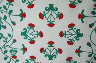 30s Vintage Red & Green Applique Carolina Lily Hand Stitched Antique 