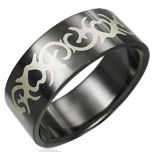  Tribal Heart Design Black Stainless Steel Ring 14 Jewelry