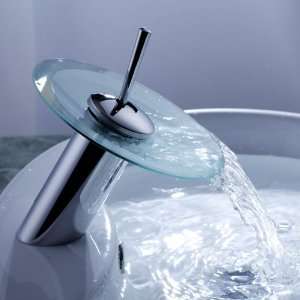 Sprinkle   Waterfall Bathroom Sink Faucet with Frosted Glass Spout and 
