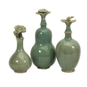  Set of 3 Polished Green Blossom Bottles