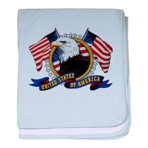  Baby Blanket Sky Blue Bald Eagle Emblem with US Flag 
