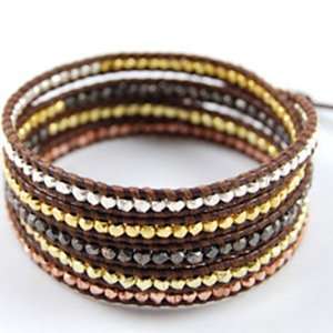 Chan Luu Mixed Nugget Wrap Bracelet on Brown Leather