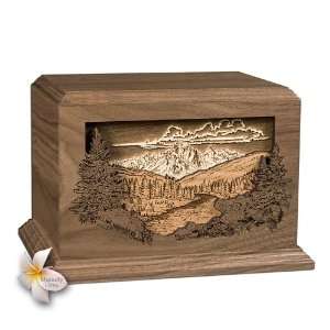  Mountain Scene Dimensional Heirloom Walnut Wood Cremation 