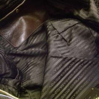 PRADA Cervo Leather Tamponato Hobo Bag Purse Brown  