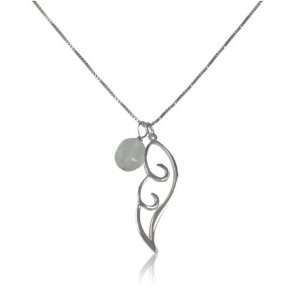 925 Sterling Silver Outline Angel Wing Pendant Necklace with Moonstone 