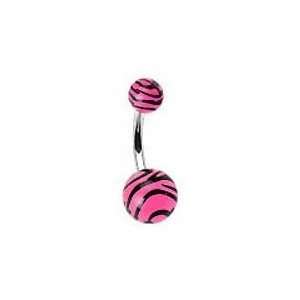   14g Acrylic Pink Zebra Animal Print Belly Navel Ring Jewelry