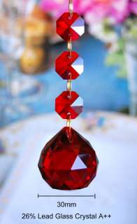 RED CRYSTAL BALL CHANDELIER PRISM PENDANT CHAIN30mm  