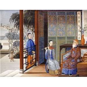  Gentleman Listening To a Flautist In An Interior Chinese school 