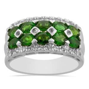 21cts Chrome Diopside and White Topaz 925 sterling silver ring (Size 