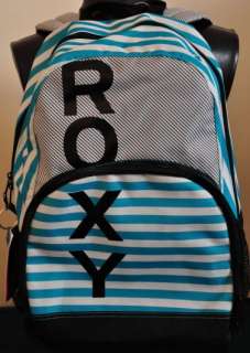 Roxy Backpack Stripes Laptop Bag Book Aqua Girls NEW  