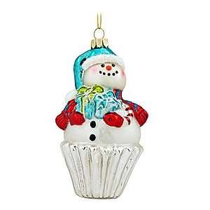  Cupcake Snowman Silver Base Glass Ornament