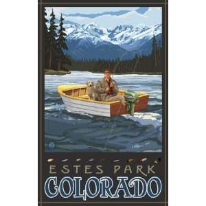 Northwest Art Mall Estes Park Colorado Fisherman in Boat Artwork by 