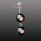 14G Stainless Steel Dice On Fire Picture Belly Navel Ring Dangling 