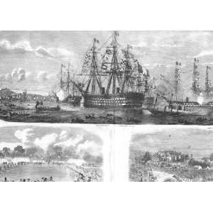 French Fleet Cherbourg Antique Print 1858