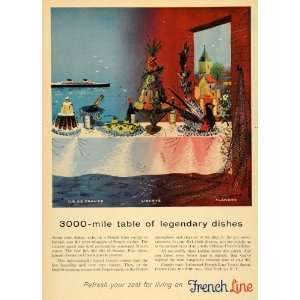  1955 Ad French Line Cruise Cuisine Liberte Flandre Ship 