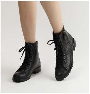 Womens sheepskin Lace Up side zipper Ankle Combat boots  
