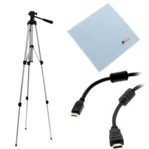  Travel Camera Tripod + 15 Feet Mini HDMI Cable + Microfiber Cleaning 