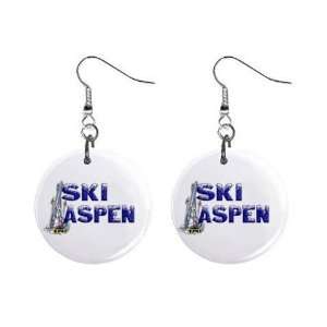  Ski Aspen Dangle Button Earrings Jewelry 1 inch Round 