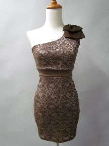 NEW BROWN CROCHET LACE Overlay Silver Lining One Shoulder Bow Tie 